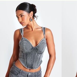 Pretty Little Thing Gray Denim Corset Top